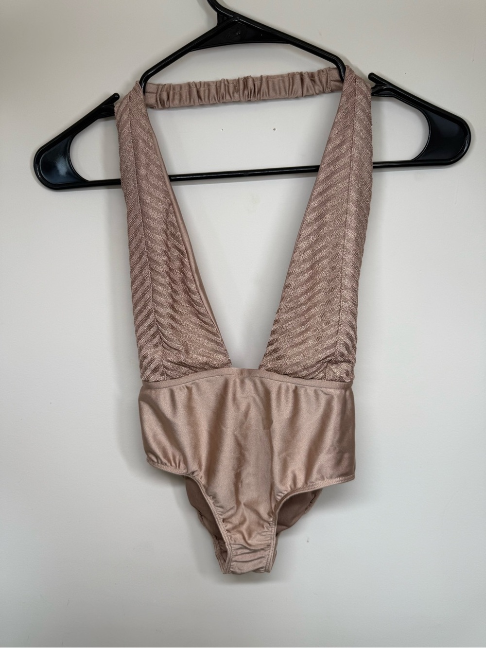 Out From Under (UO) Satin & Textured Deep V One Piece - Gold